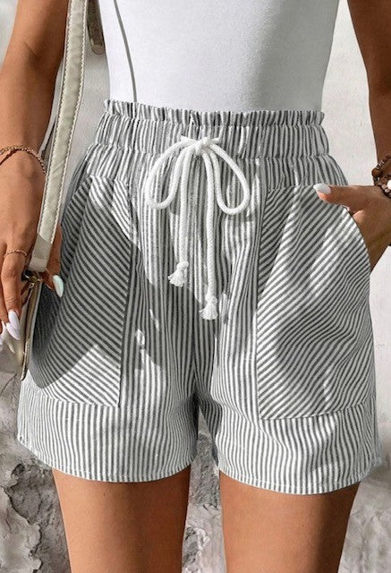 Boardwalk Babe Gray Striped Shorts