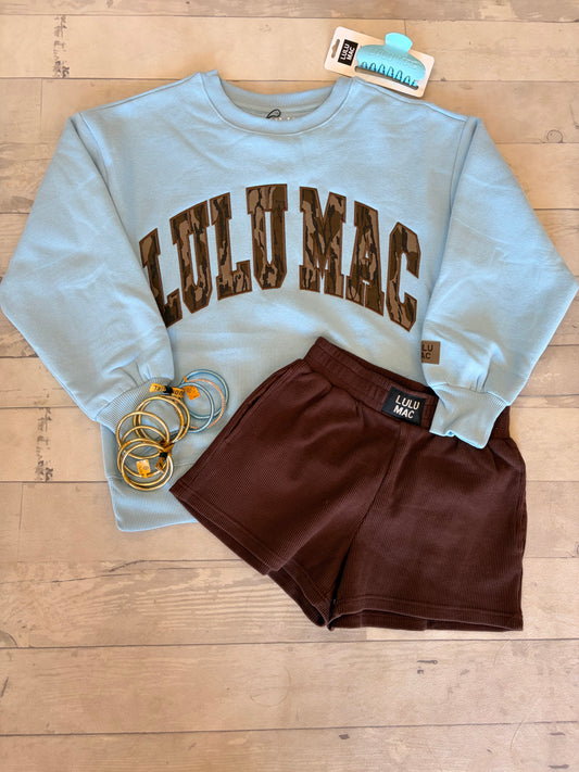 Lulu Mac mossy oak bottomland light blue sweatshirt