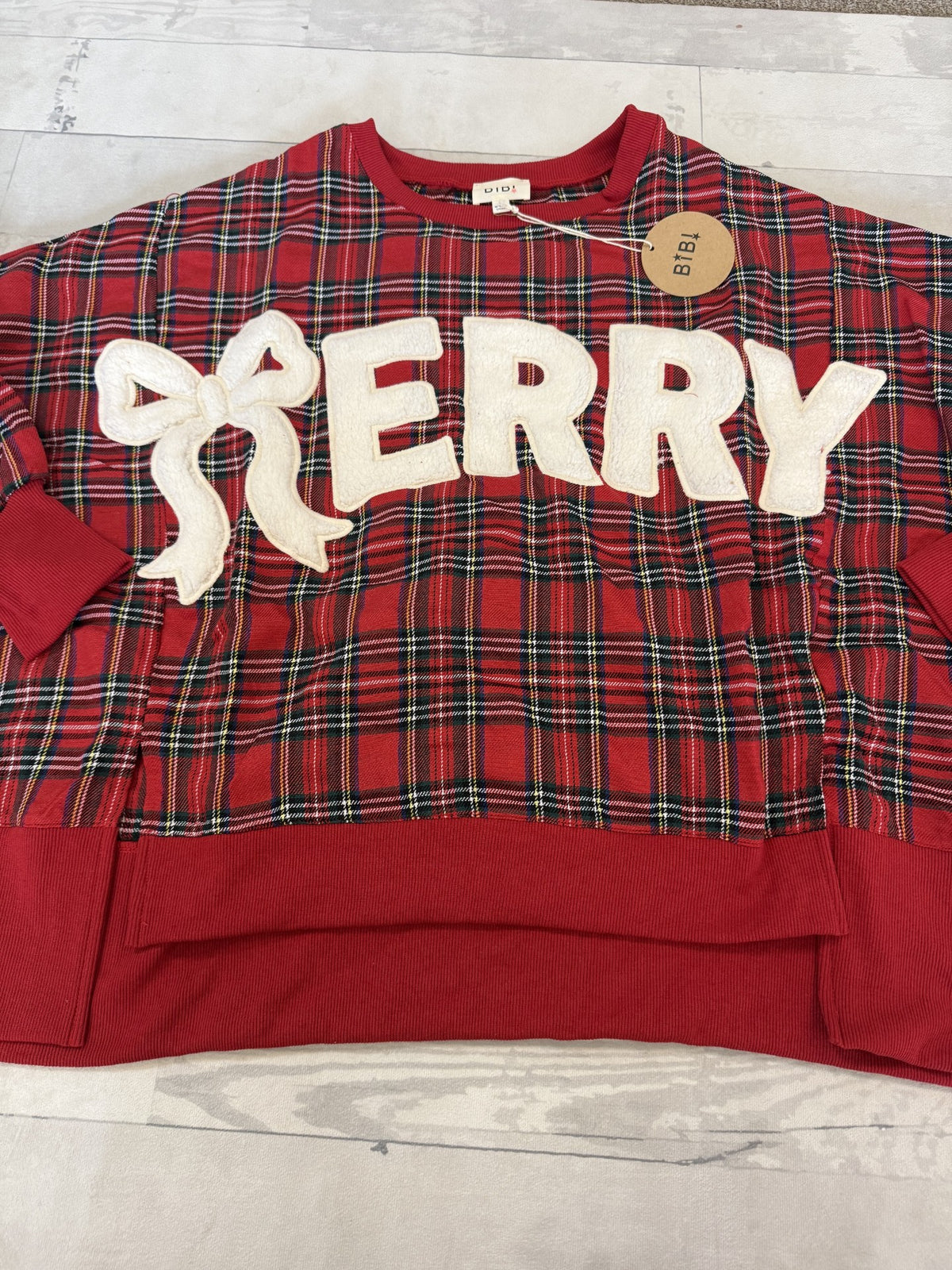 Bibi Christmas Tartan Plaid Merry Sweatshirt