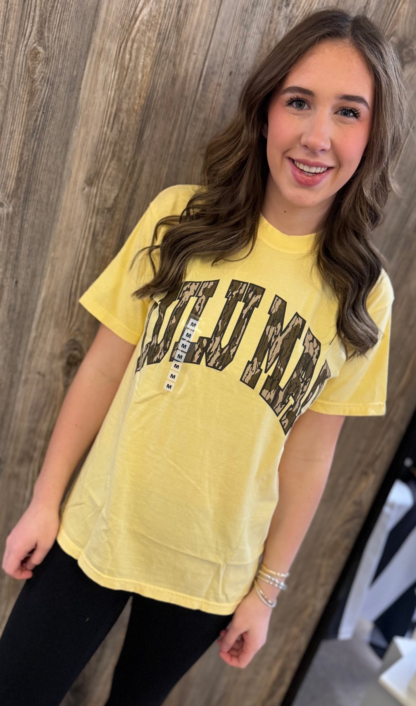 Lulu Mac butter with mossy oak camo tshirt
