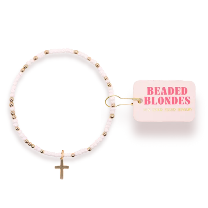 Beaded Blondes Cross Charm Bracelet