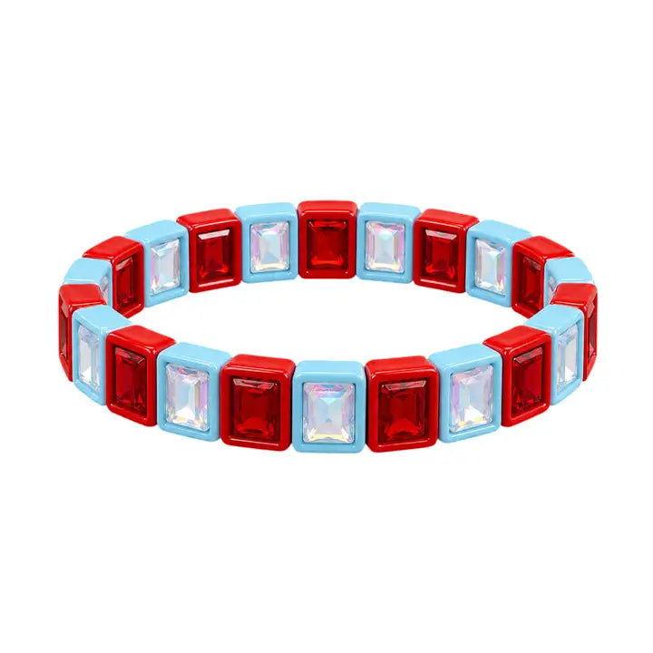 Lulu Mac Light Blue/Red Rhinestone Bracelet