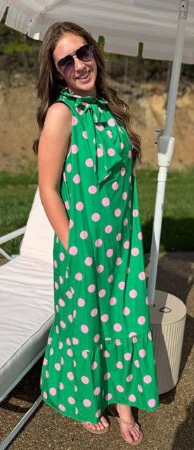 Green with Pink Polka Dot Dress
