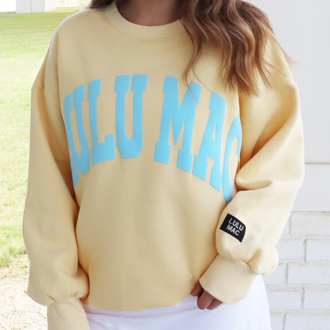 Lulu Mac butter yellow with blue puff