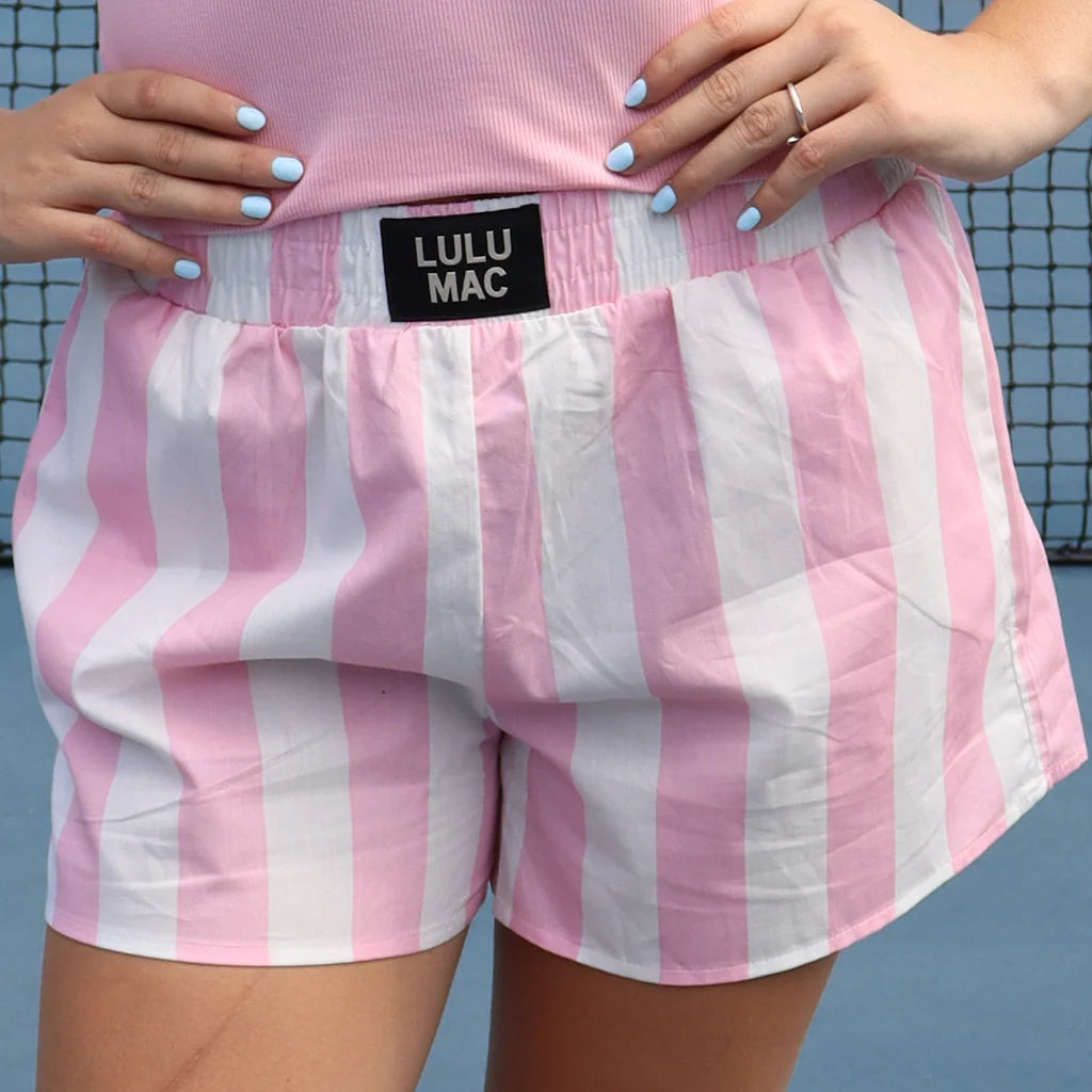 Lulu Mac Light Pink White Striped Darby Boxer Shorts