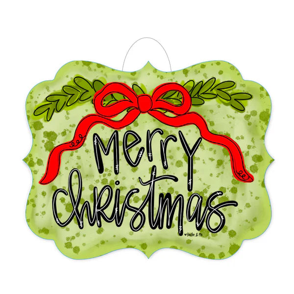 Merry Christmas Red Ribbon Door Hanger