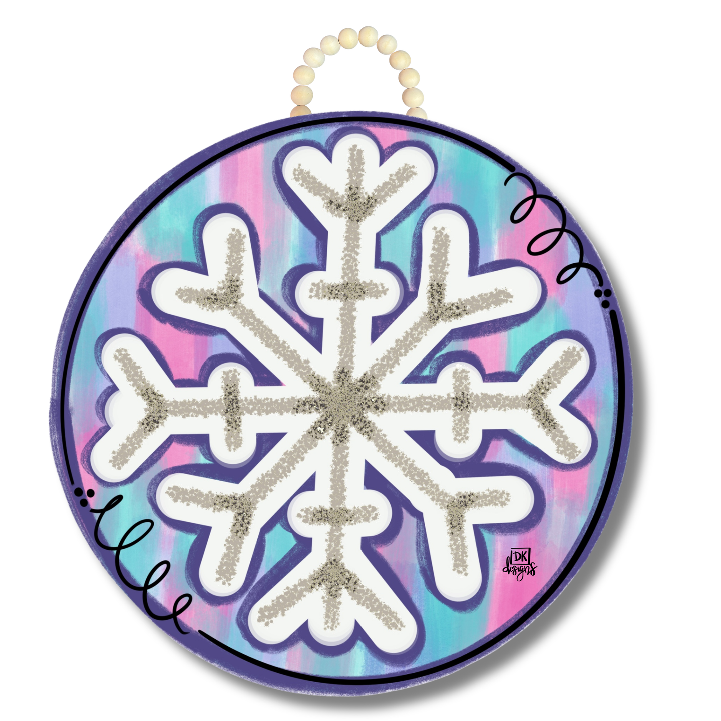 Pink and blue snowflake door hanger