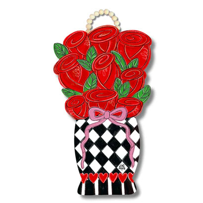 Red Roses Vase Door hanger