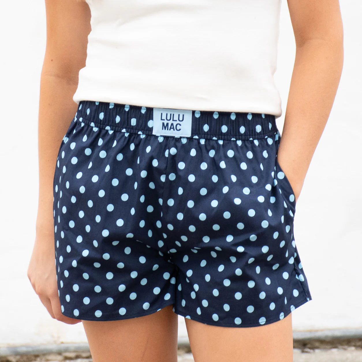 Lulu Mac navy/light blue polka dot shorts