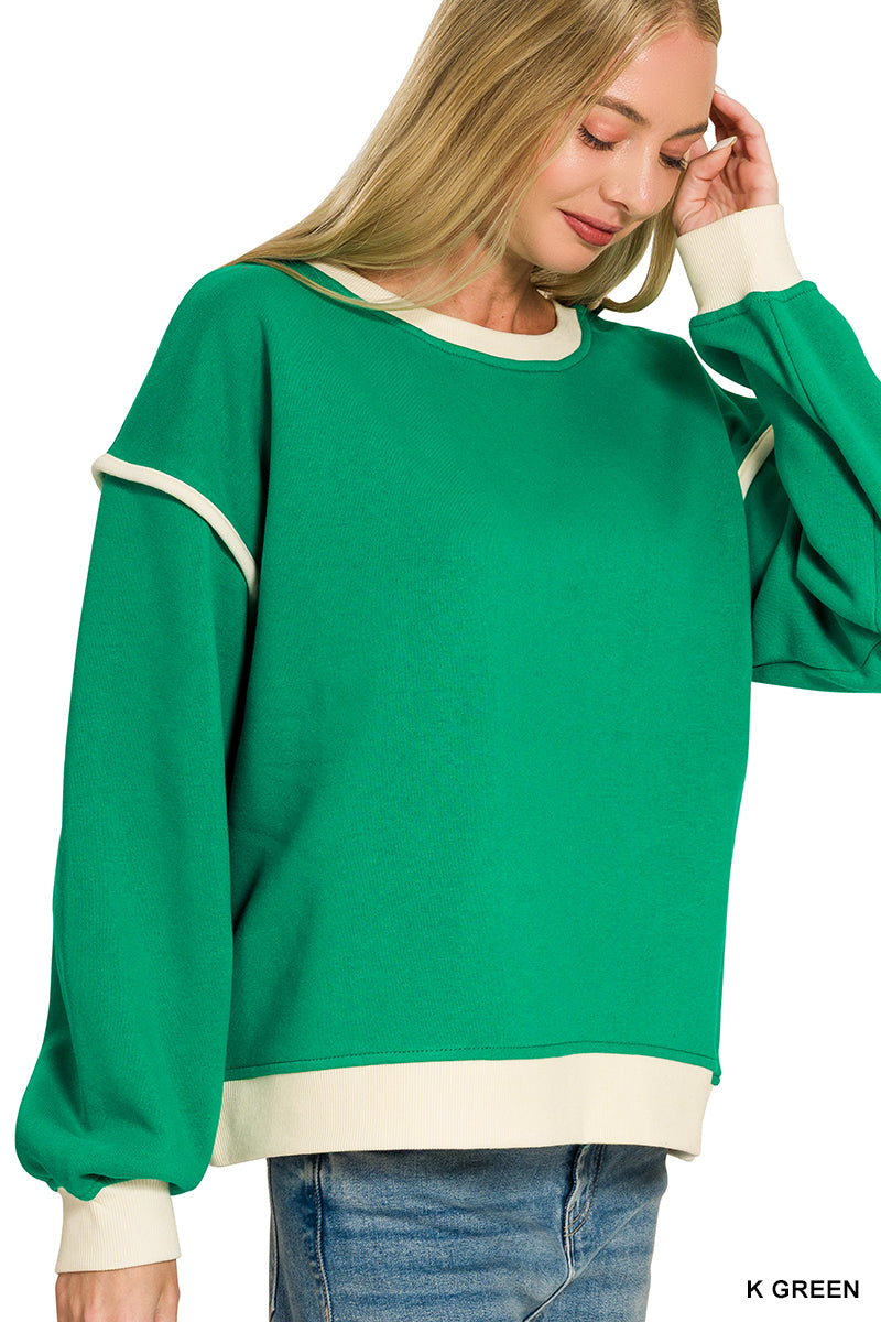 Zenana Fleece contrast trim piping detail sweatshirts