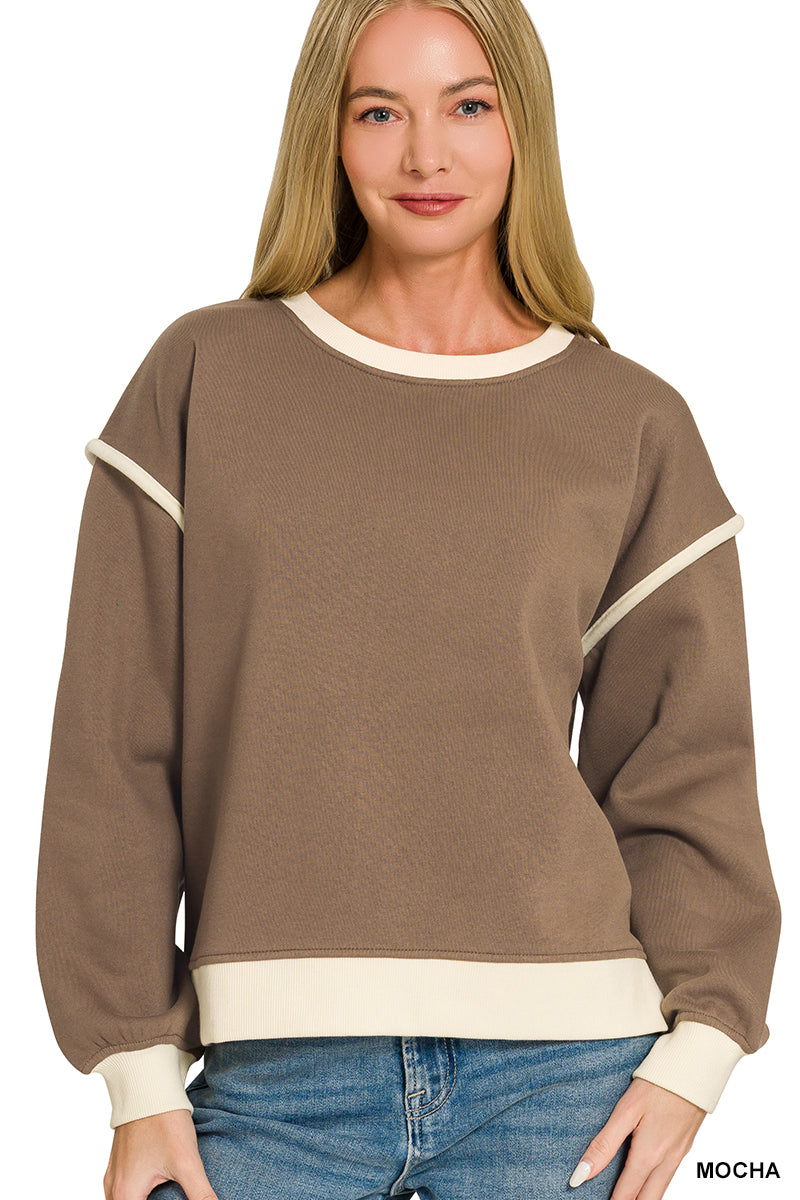 Zenana Plus fleece contrast trim piping detail sweatshirts