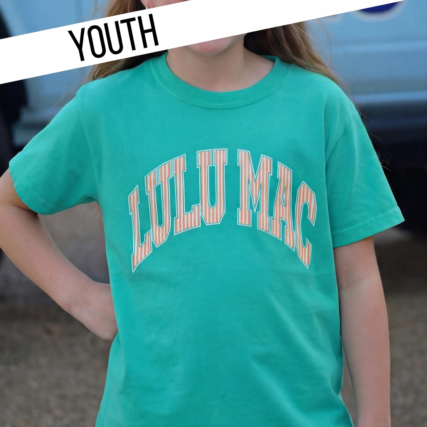 Lulu Mac youth green with orange stripe