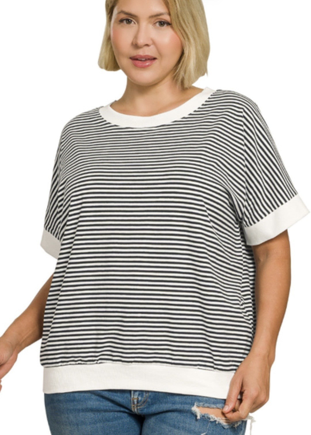 Zenana Black/White Striped Top