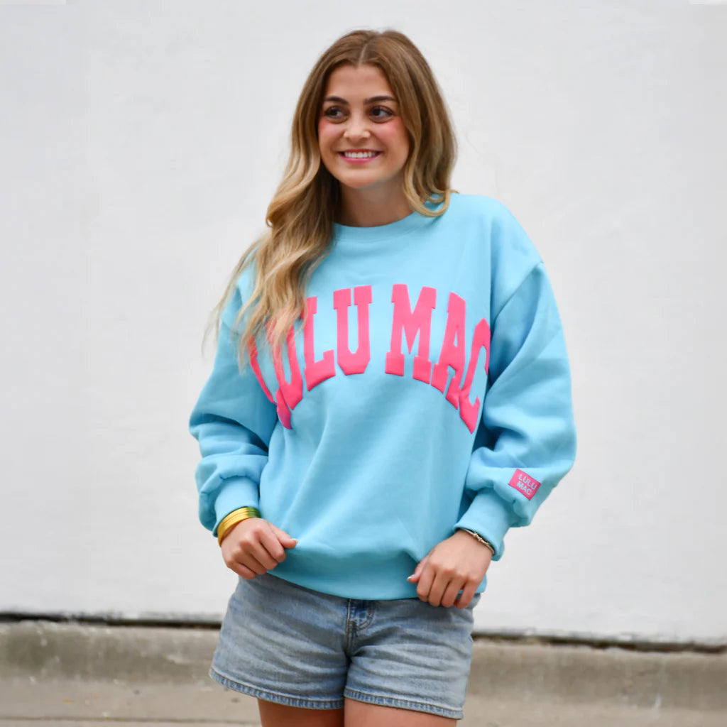 Lulu Mac Blue with Hot Pink Puff Sweatshirt