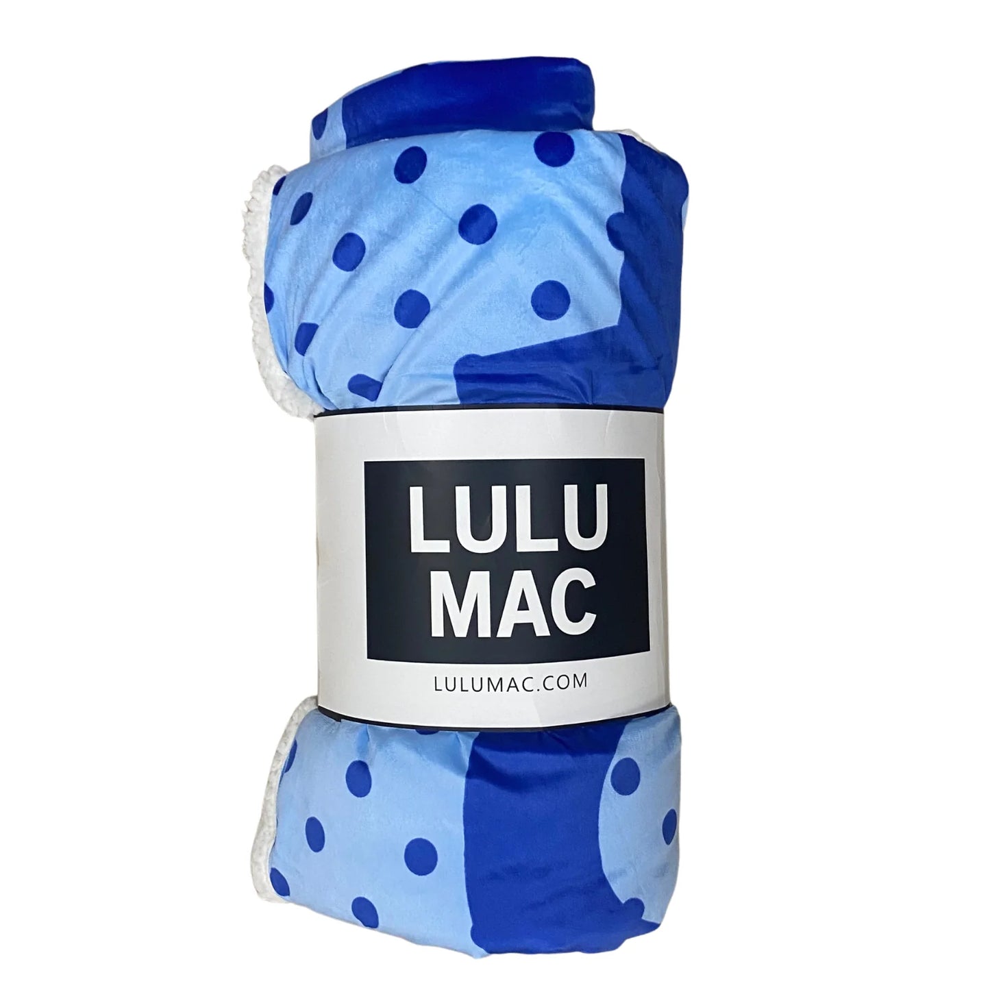 Lulu Mac light blue blanket with navy dots