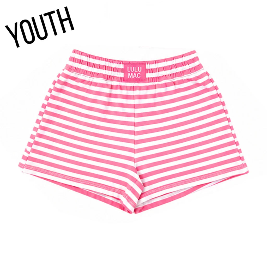 Lulu Mac Neon Pink Youth Striped Shorts