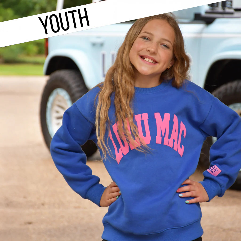Lulu Mac Youth Royal with Pink Puff Sweatshirt