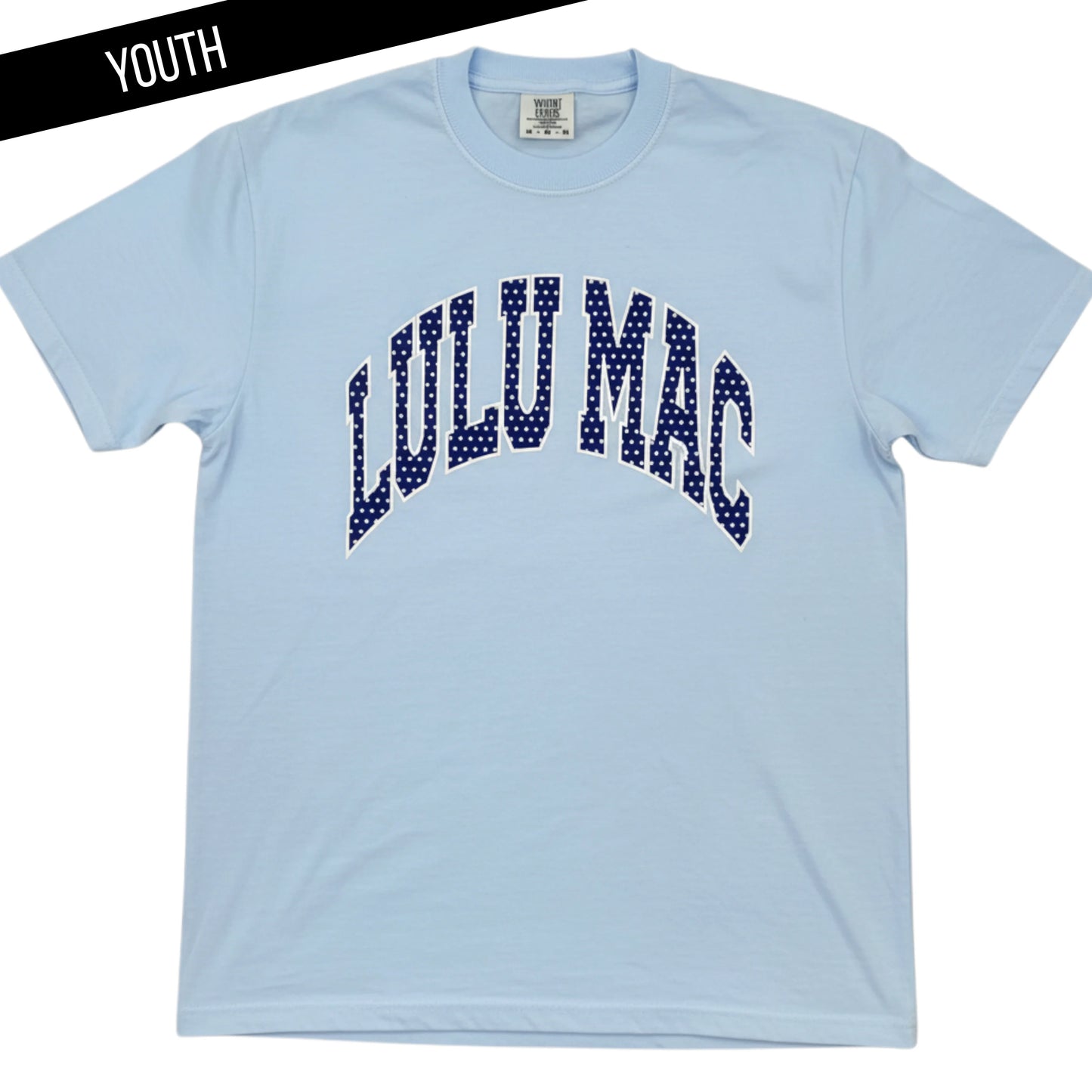 Lulu Mac Youth Light Blue with Navy polka dot