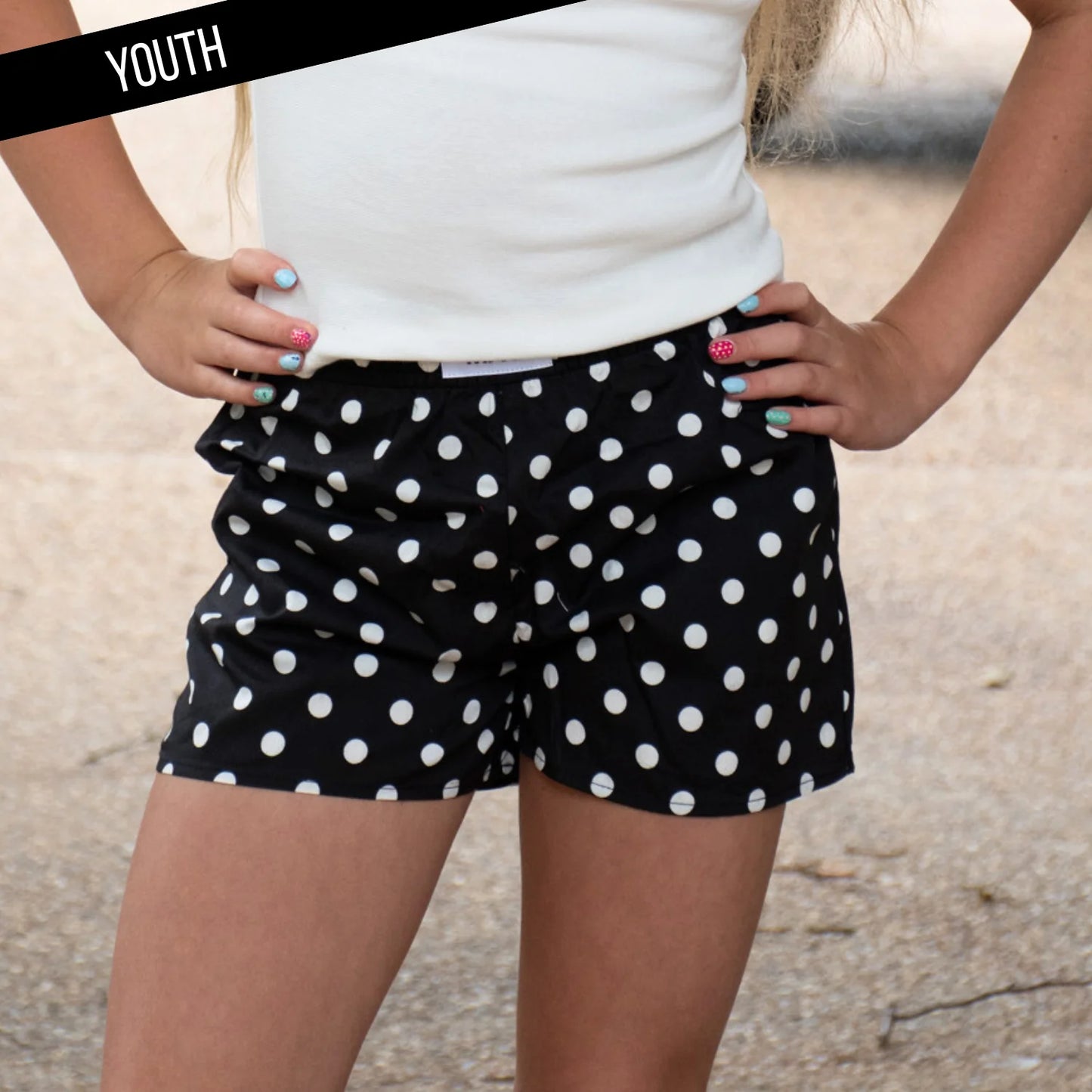 Lulu Mac youth black/white polka dot shorts