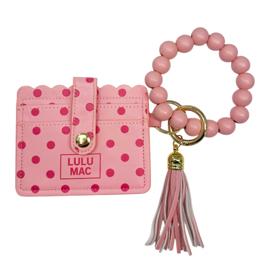Lulu Mac light pink/hot pink polka dot keychain