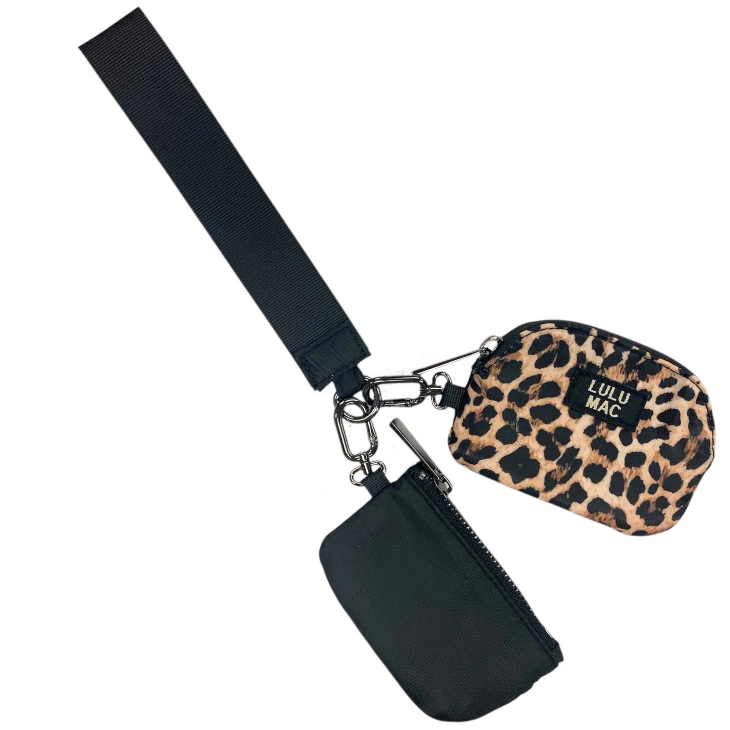 Lulu Mac double pouch wristlet black and leopard