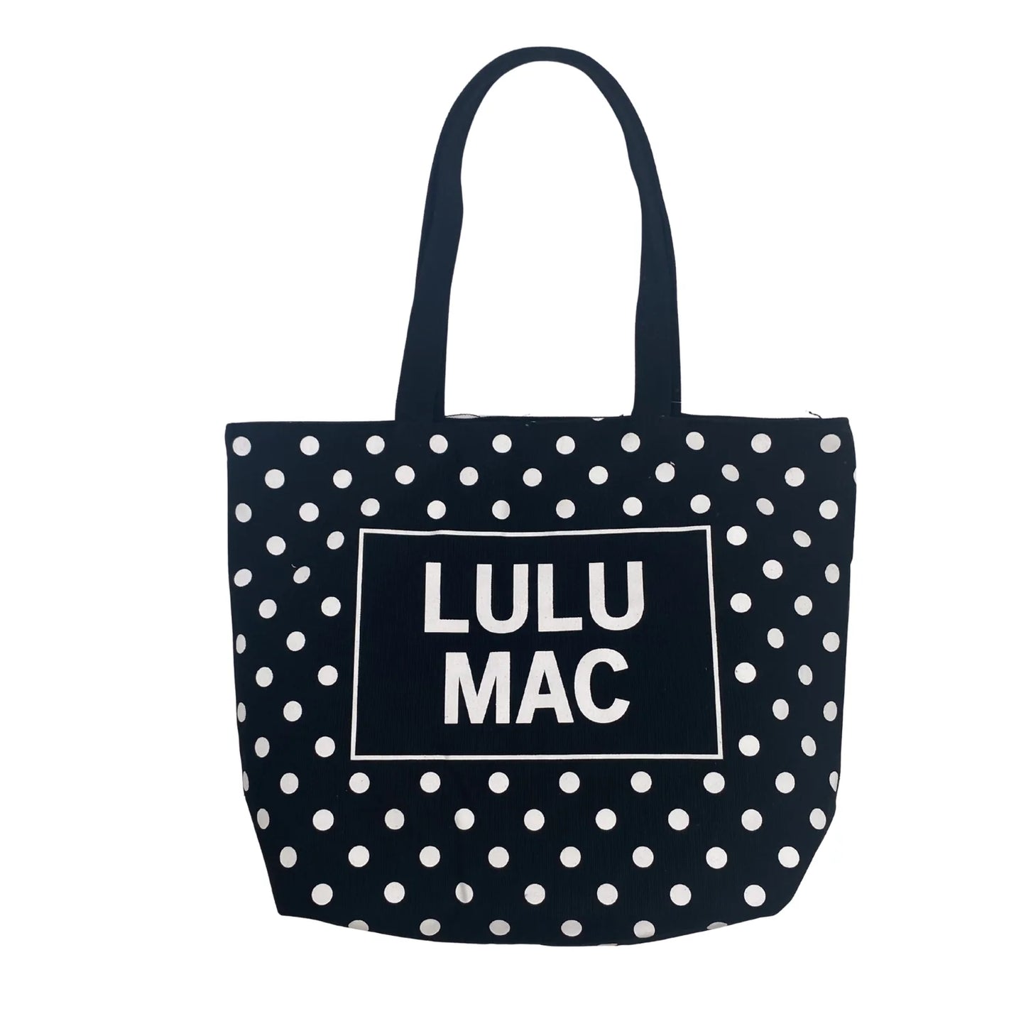 Lulu Mac black with white dot canvas tote