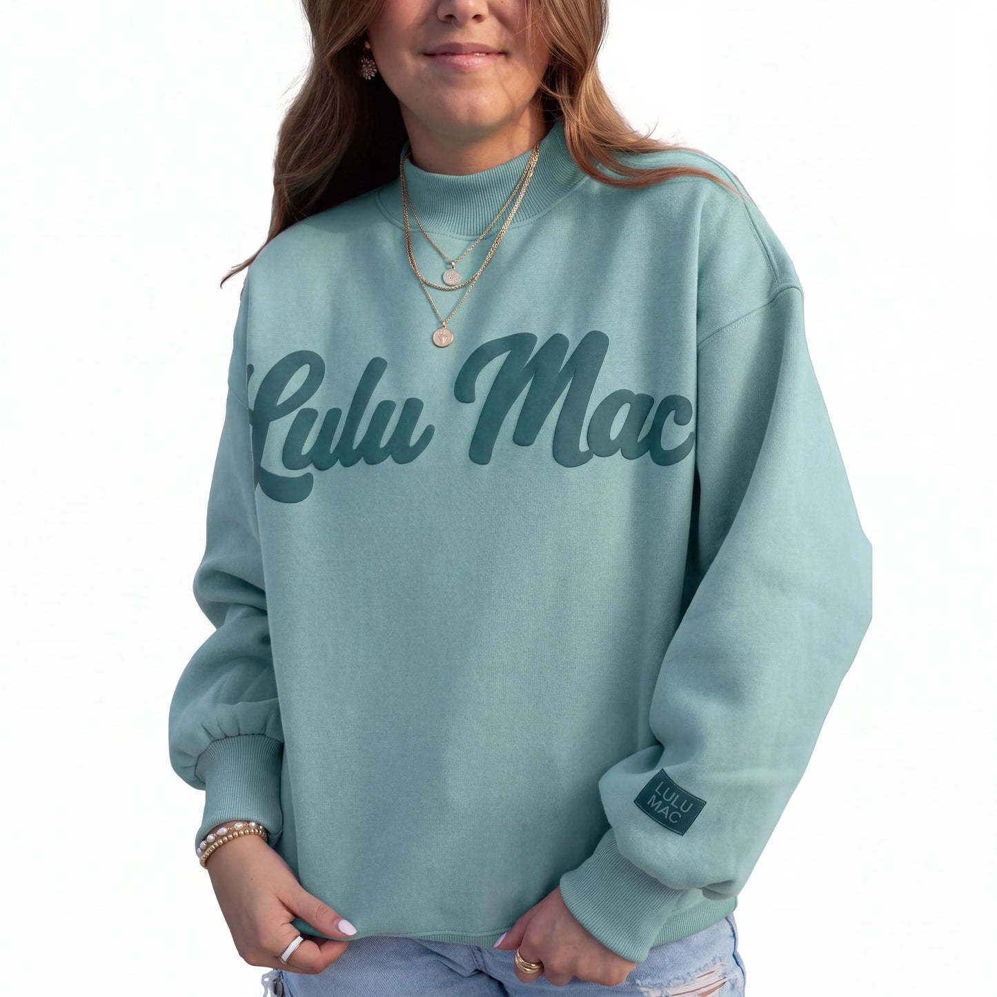 Lulu Mac Script Mock Neck green with dark green