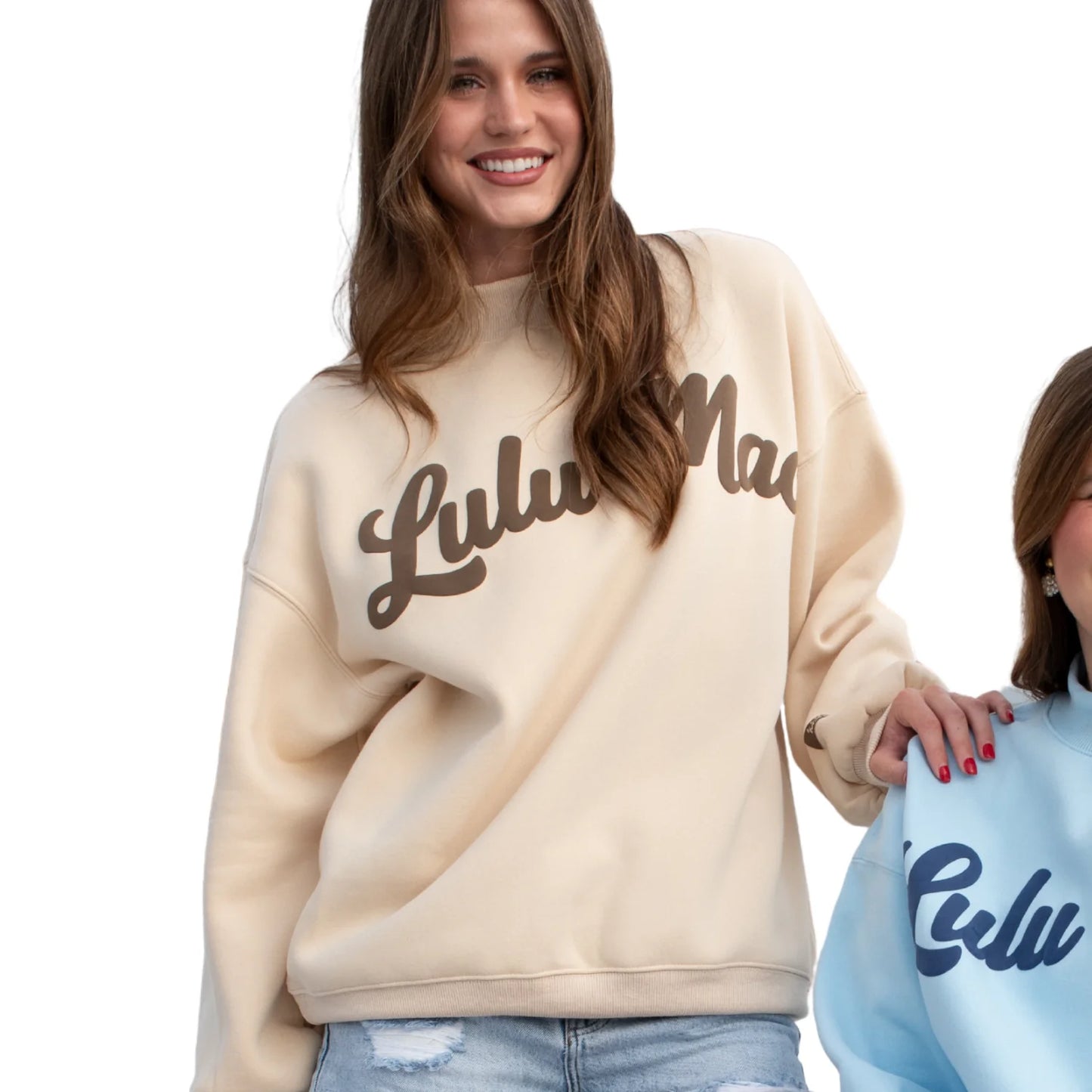 Lulu Mac Script Mock Neck tan with brown