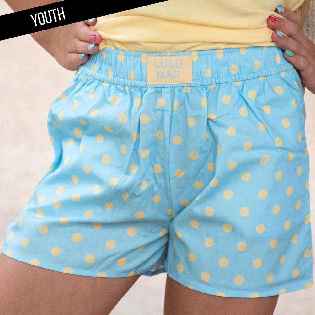 Lulu Mac youth light blue/yellow polka dot shorts