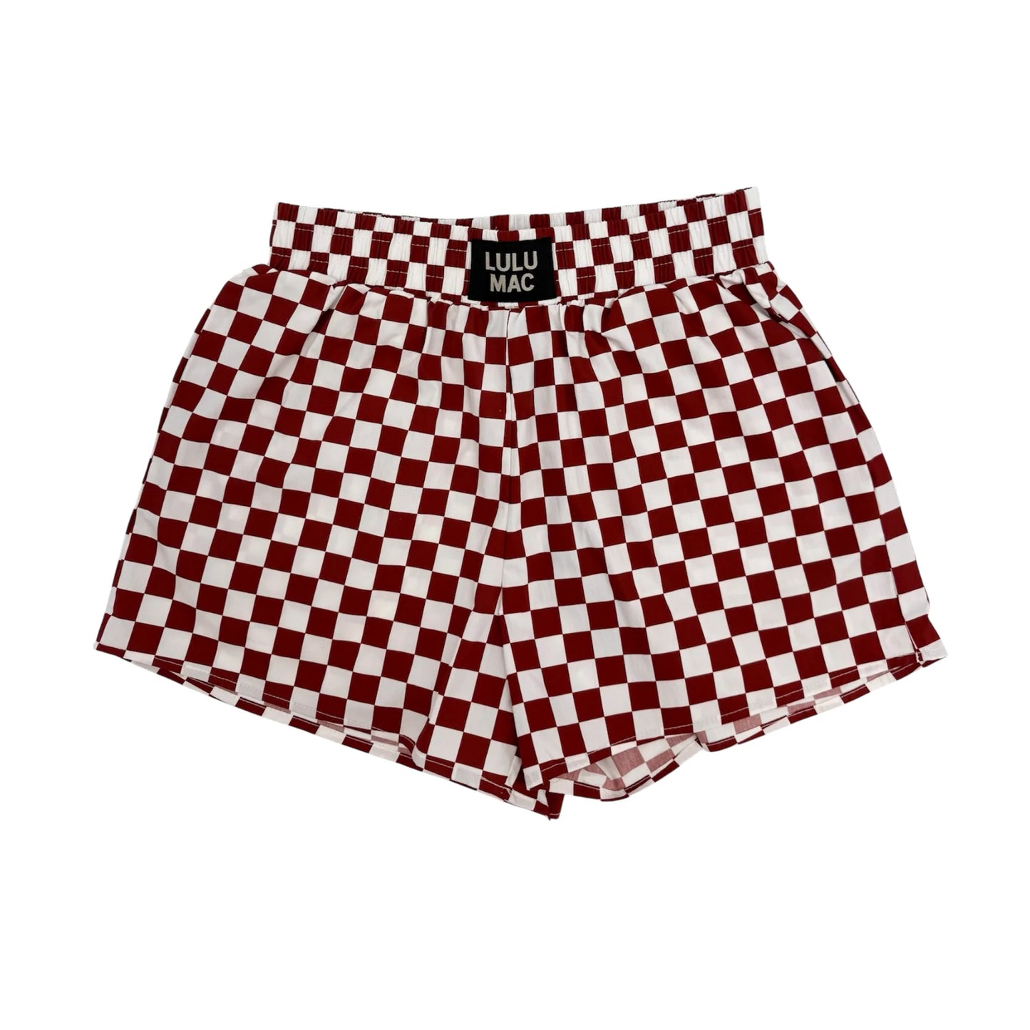Lulu Mac maroon and white check shorts