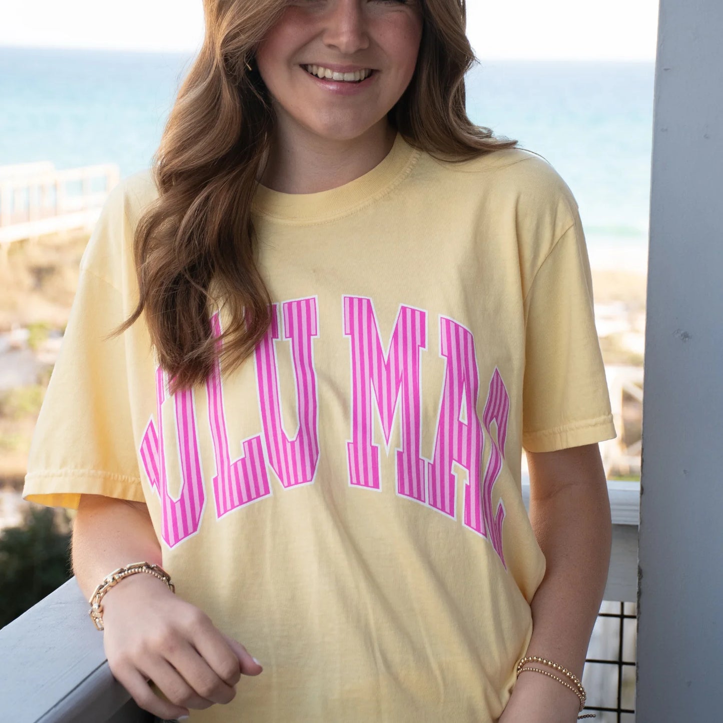 Lulu Mac butter with pink stripe tshirt
