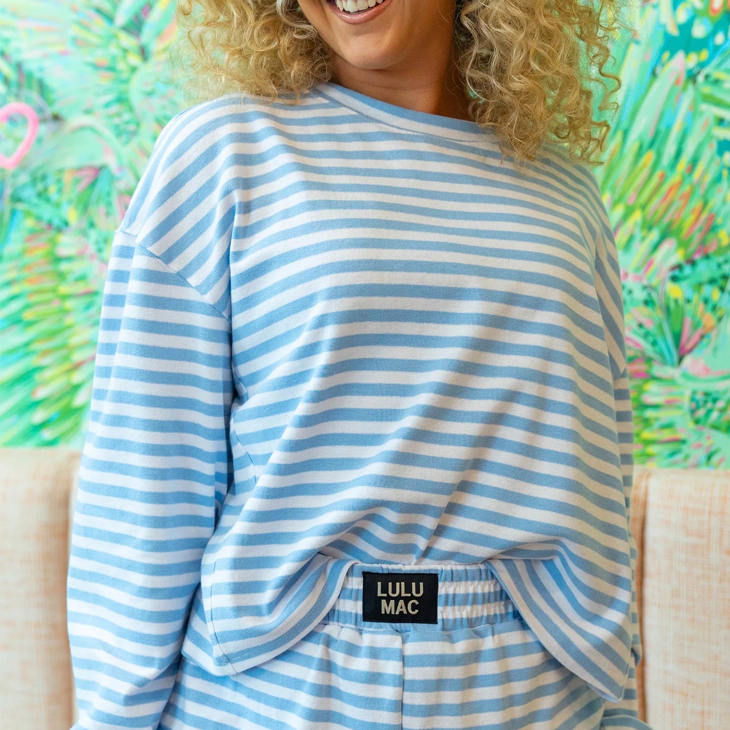 Lulu Mac light blue stripe knit long sleeve top