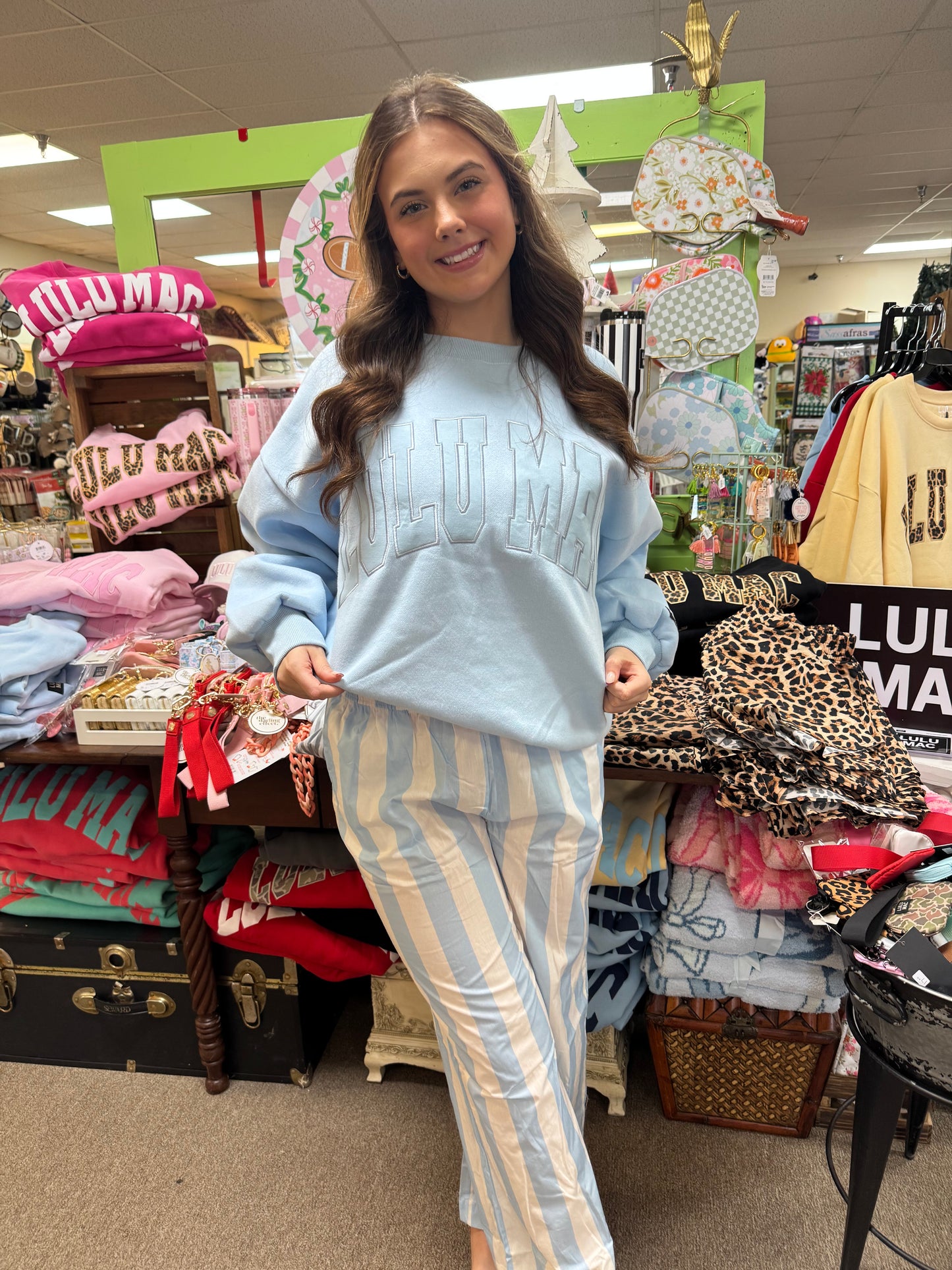 Lulu Mac light blue and white stripe pants