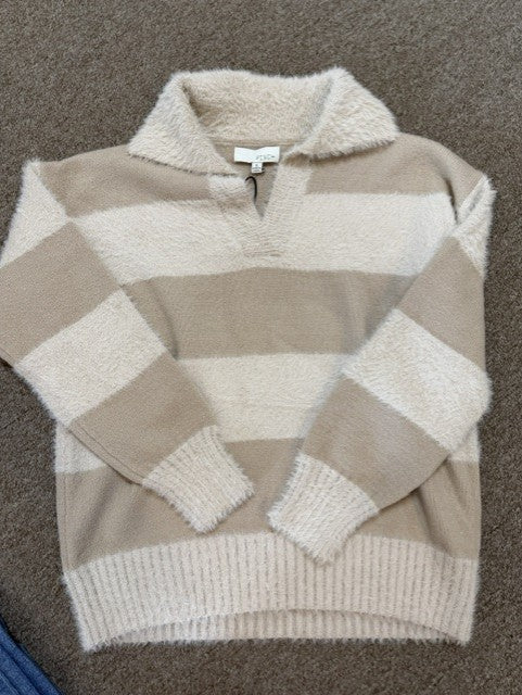 Pinch Soft Textured Striped Collar Knit Sweater