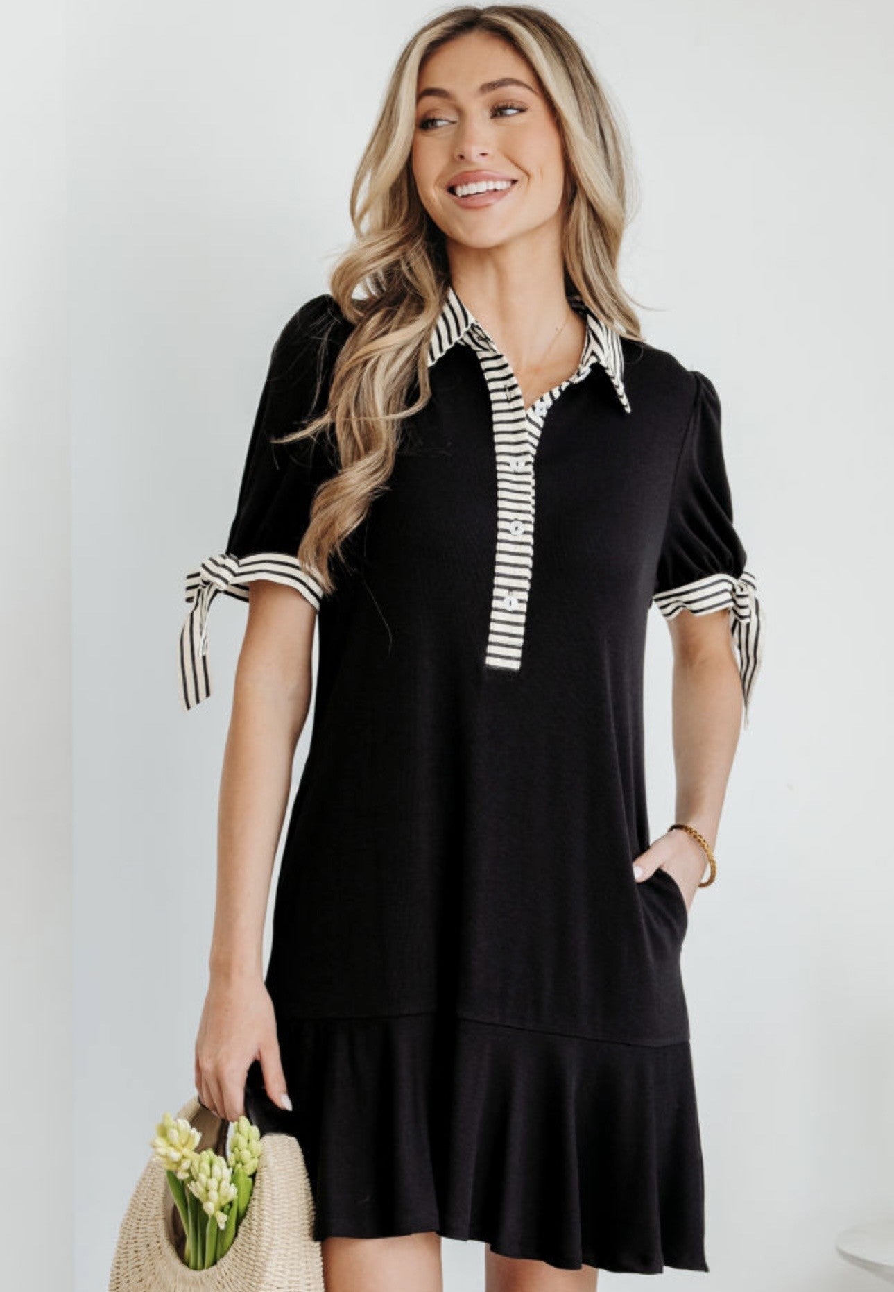 Everyone's Talking Black/cream stripe dress