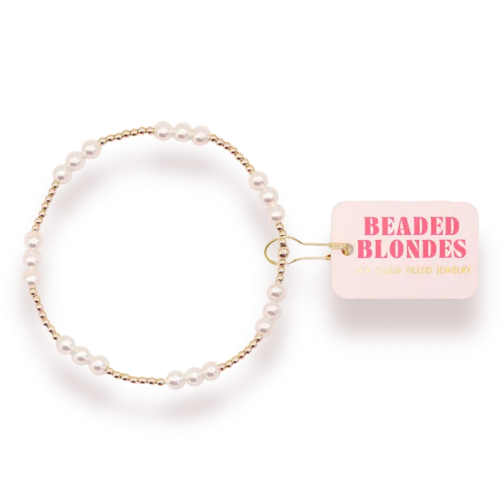 Beaded Blondes ILY Pearl Bracelet in Gold