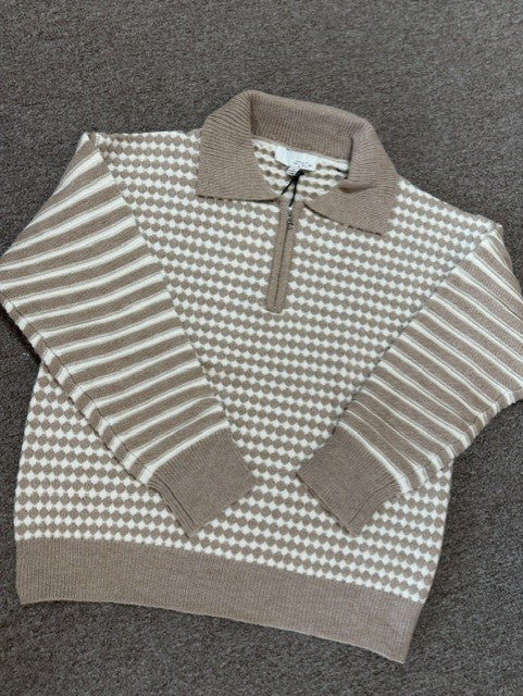 Pinch Mixed Pattern 1/4 zip knit sweater