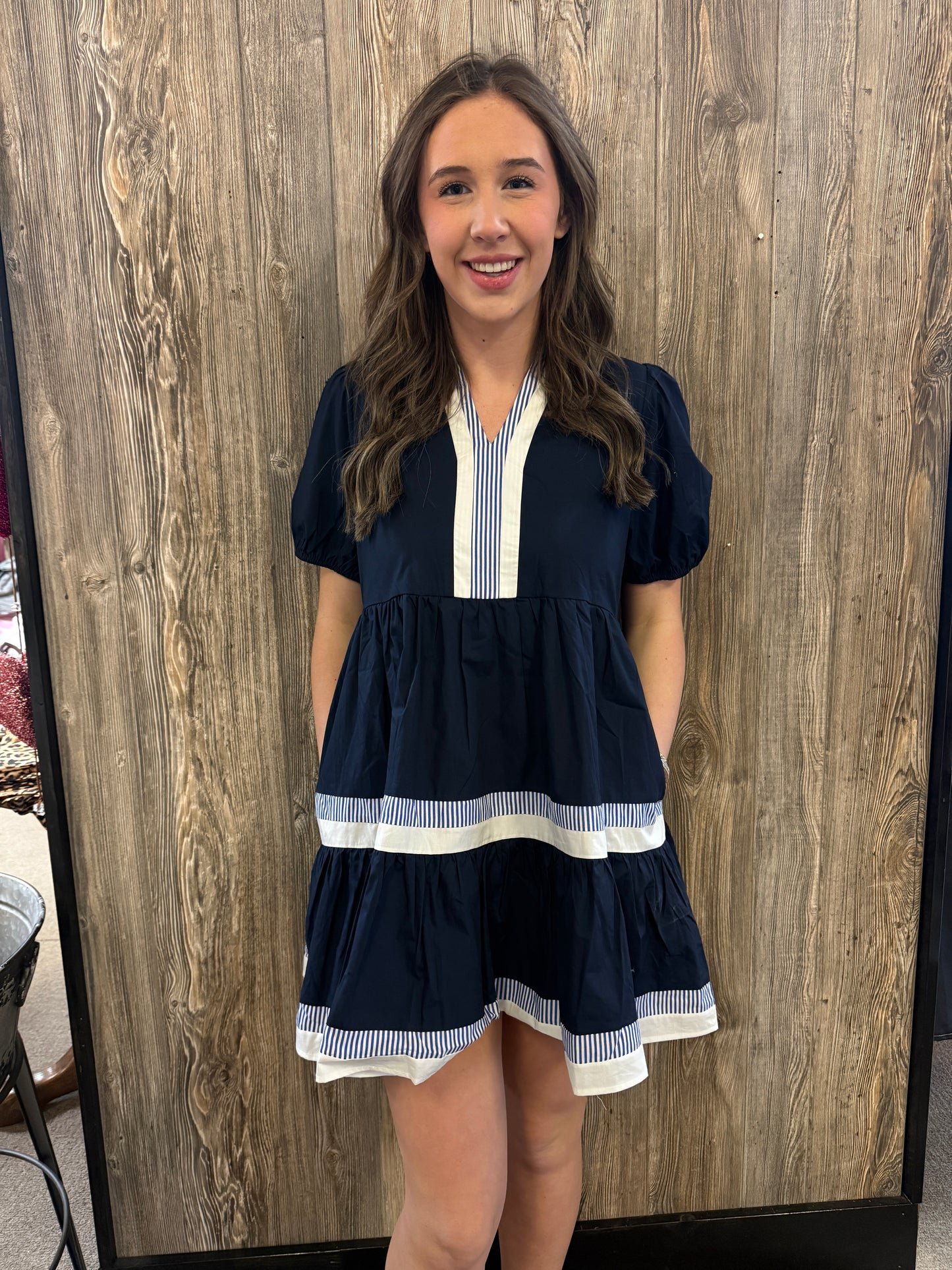 Navy and white dress