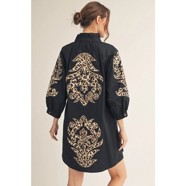 Leopard Contrast Baroque Applique Detail Dress
