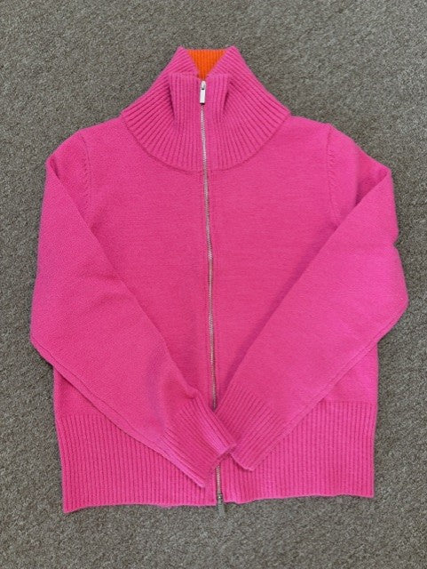 Pinch Color Block Collar Full Zip Knit Cardigan