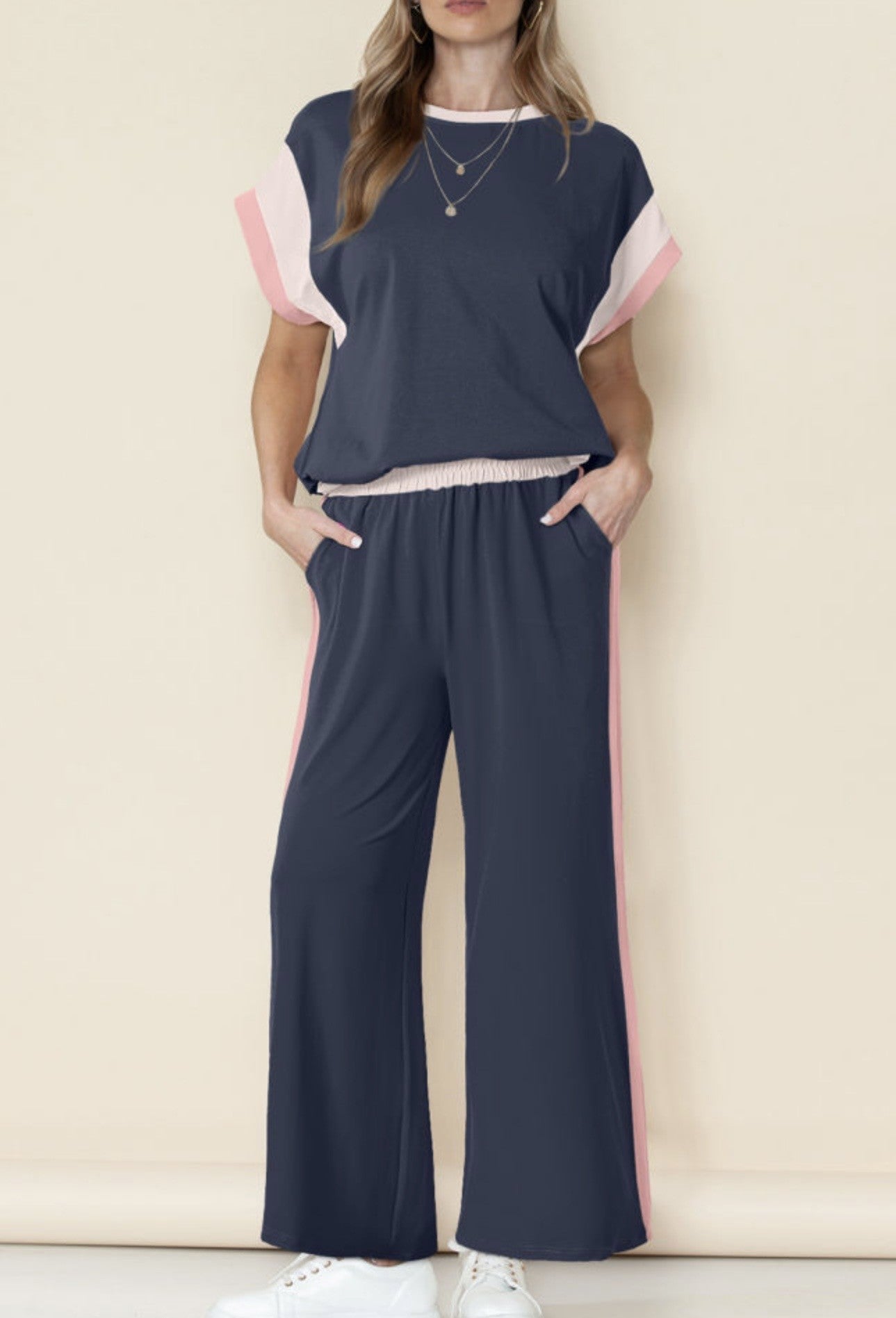 Navy and Blush Babe Pant Set