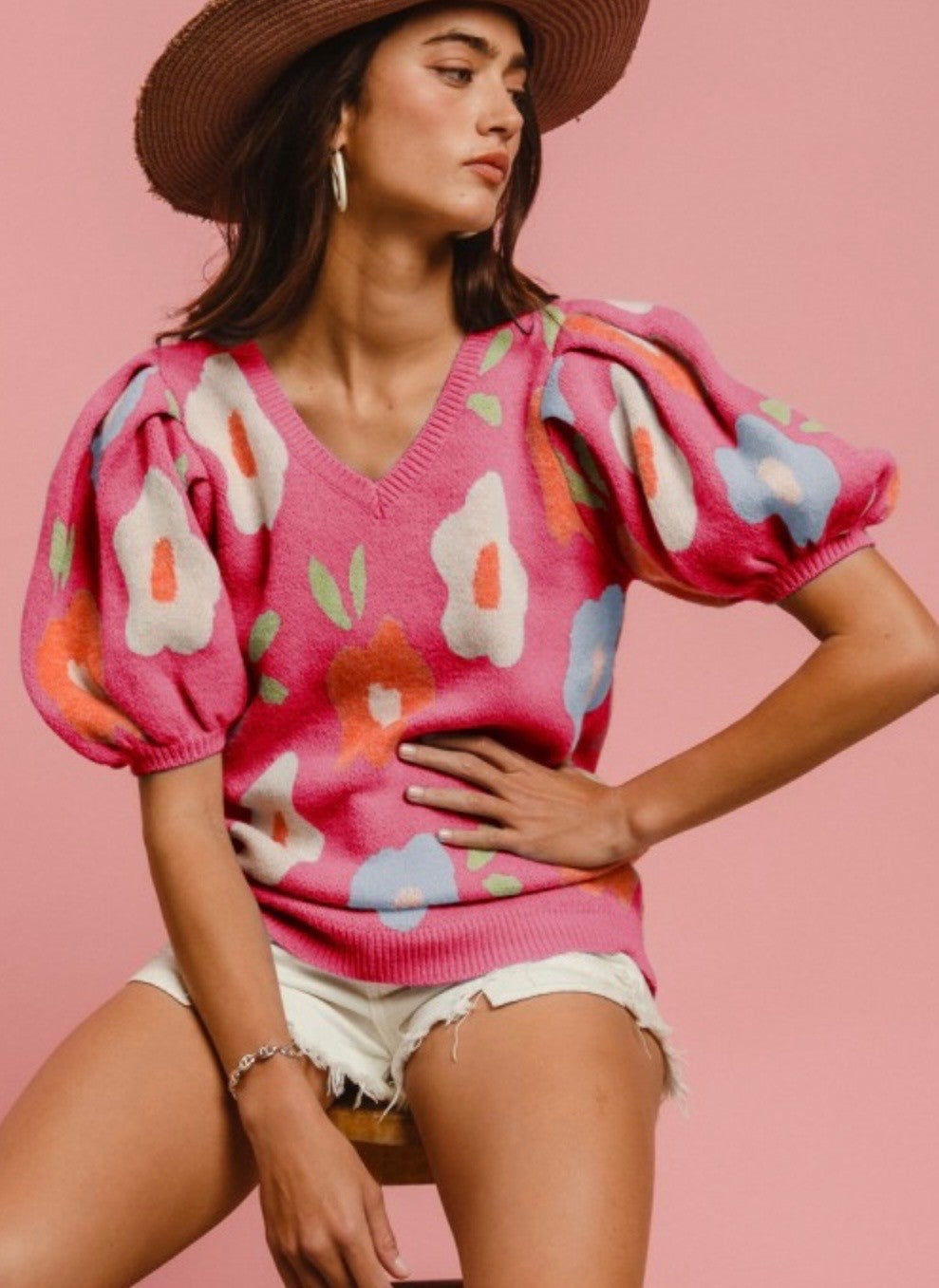 light pink floral sweater