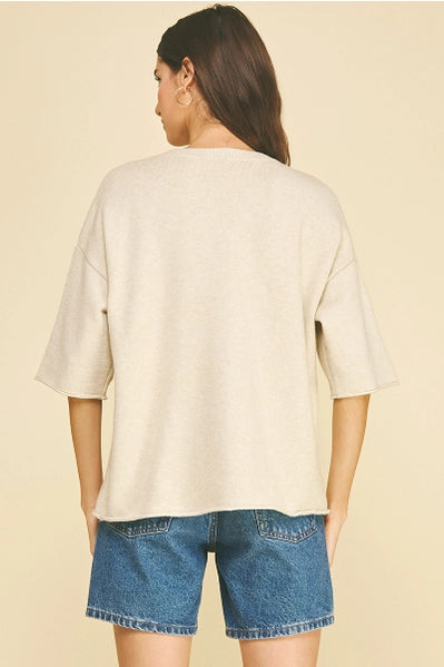 Pinch Oversized Short Sleeve Knit Sweater Oatmeal