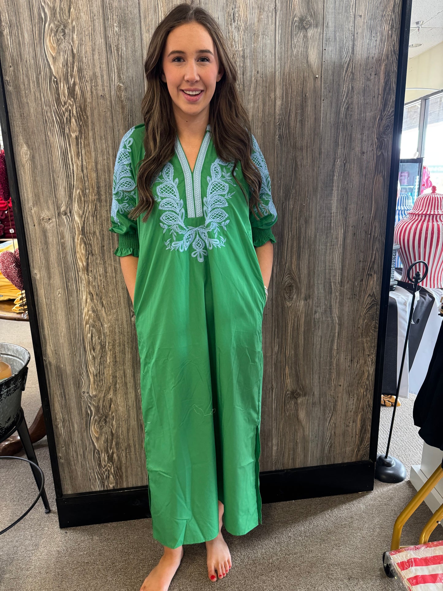 Green and blue long dress