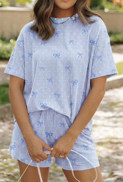 Effortless in Blue Bow Short Set