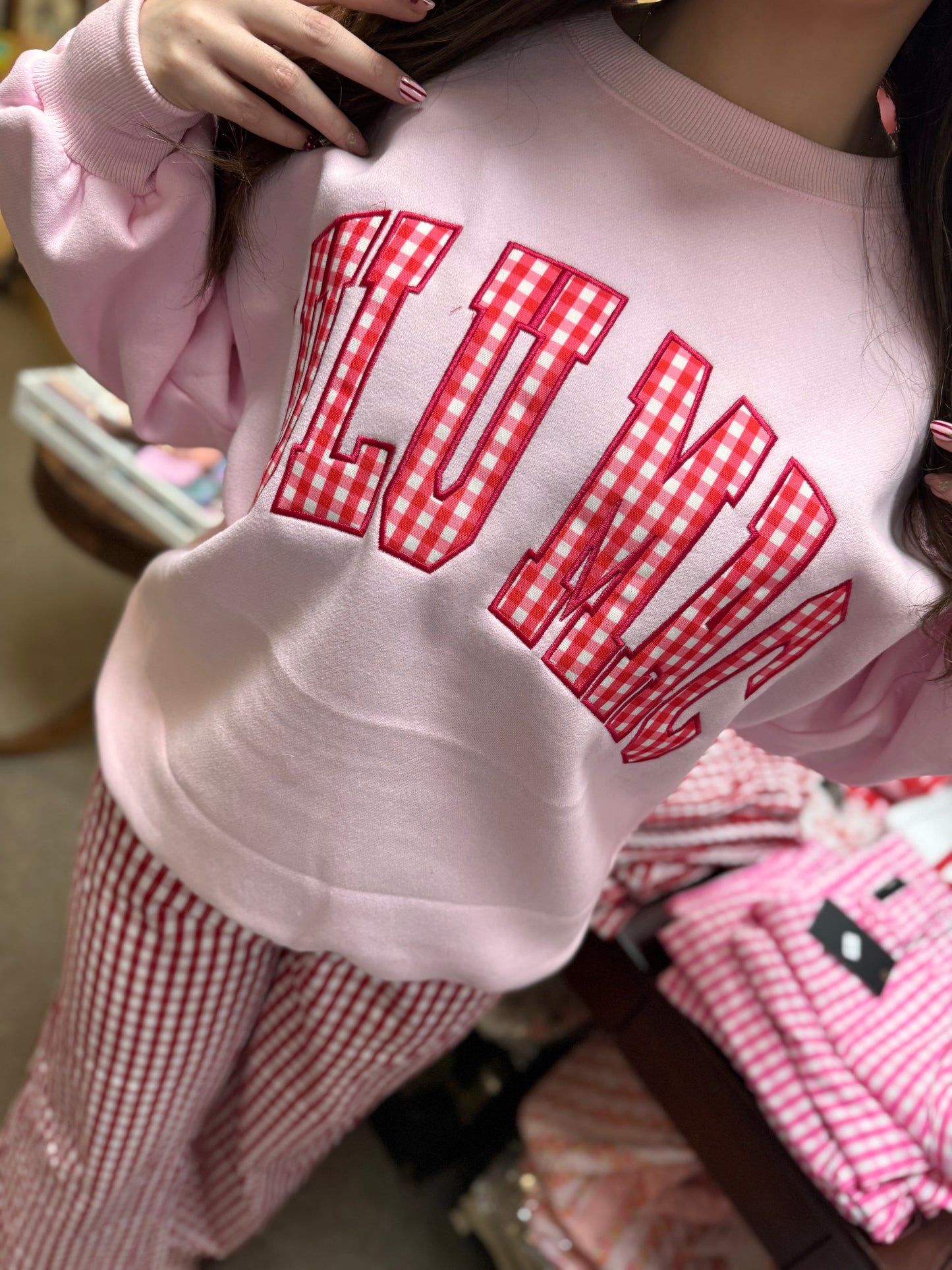 Lulu Mac pink with red gingham check sweatshirt