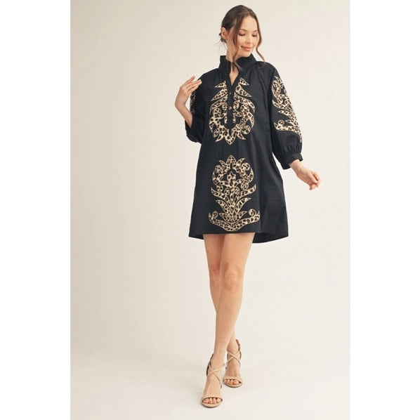 Leopard Contrast Baroque Applique Detail Dress