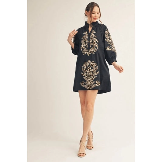 Leopard Contrast Baroque Applique Detail Dress