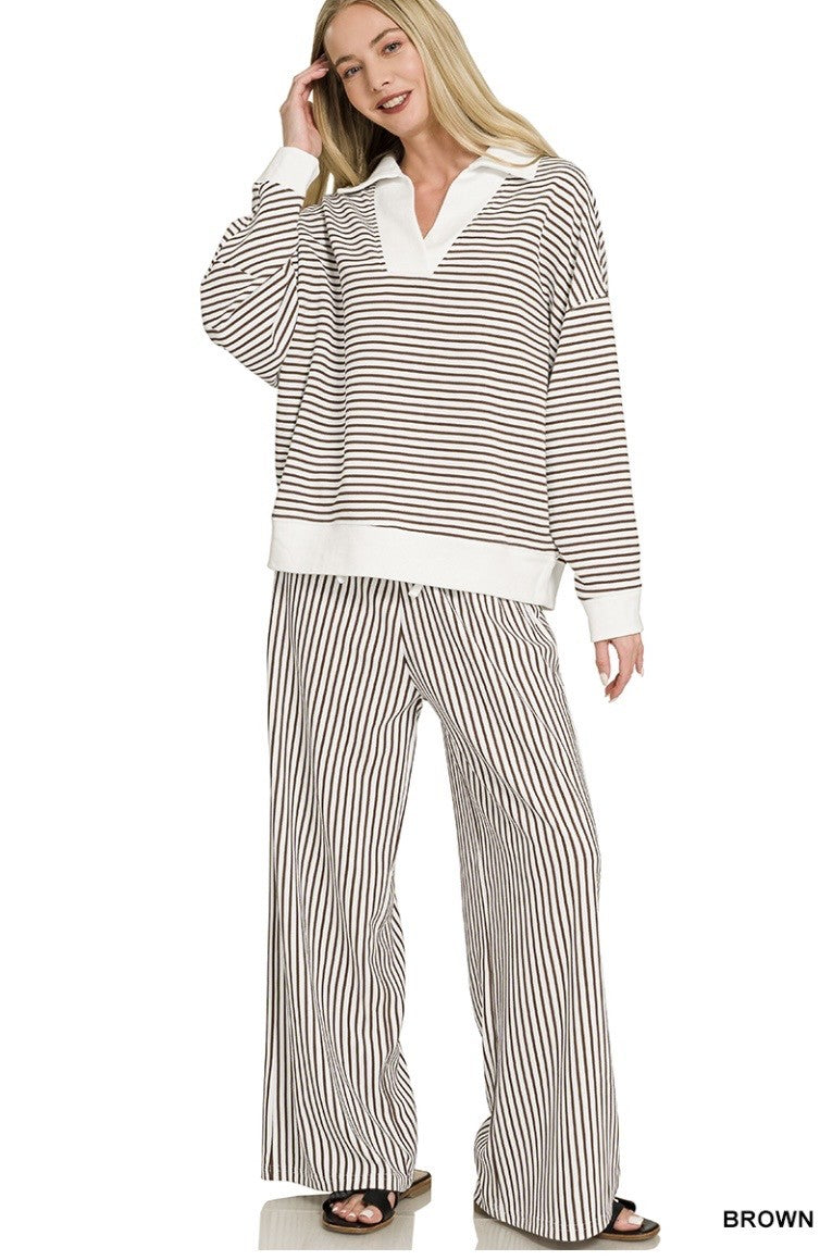 Zenana Brown Striped Set