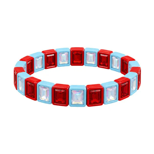 Lulu Mac Light Blue/Red Rhinestone Bracelet
